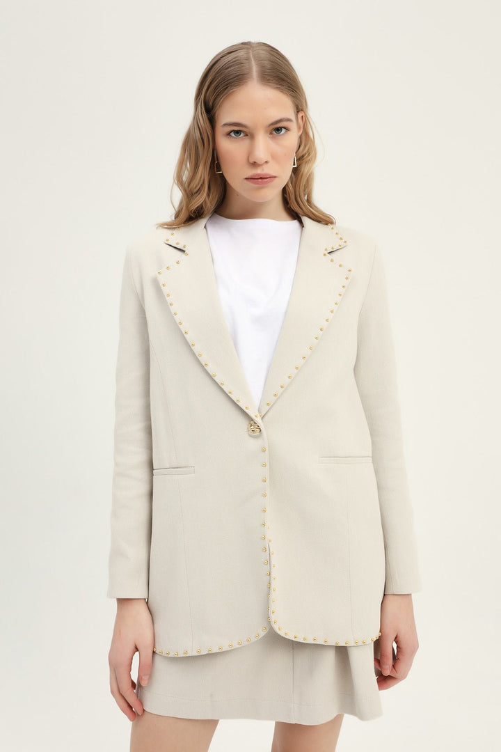 Tek Düğmeli Blazer Ceket Taş