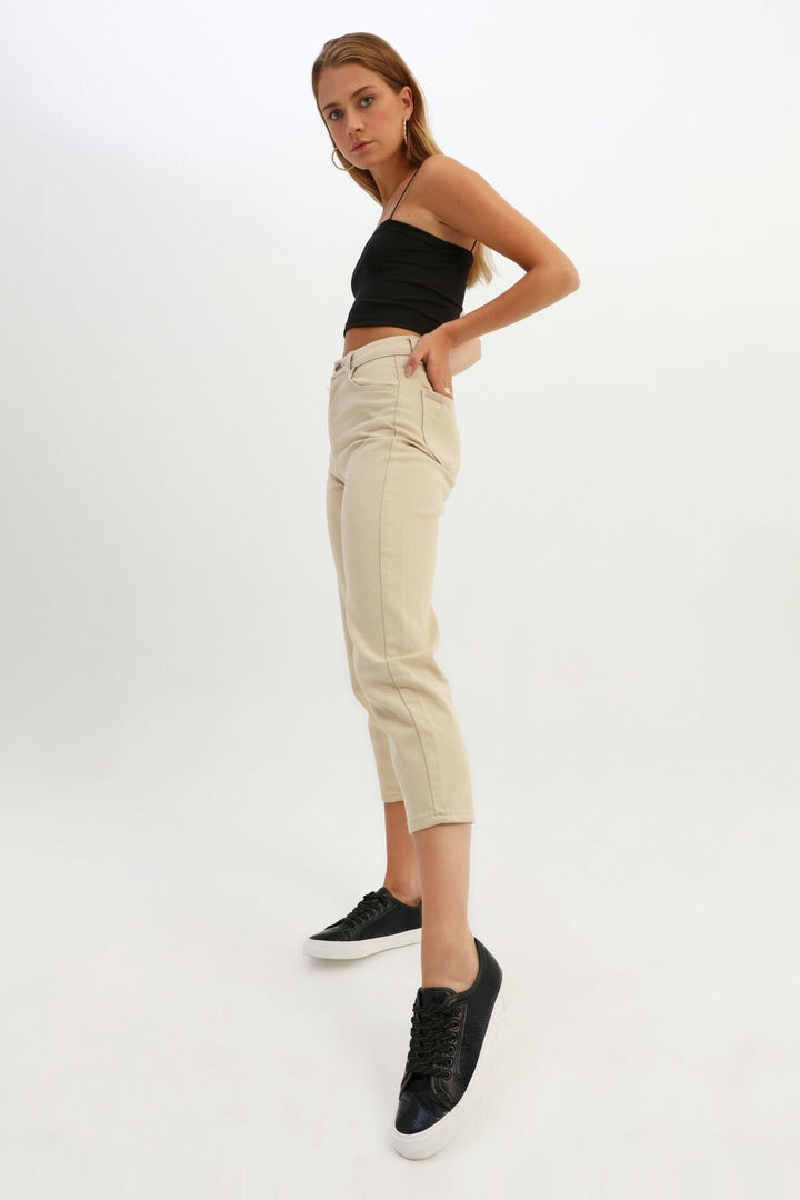 Gabardine Mom Jean Beige