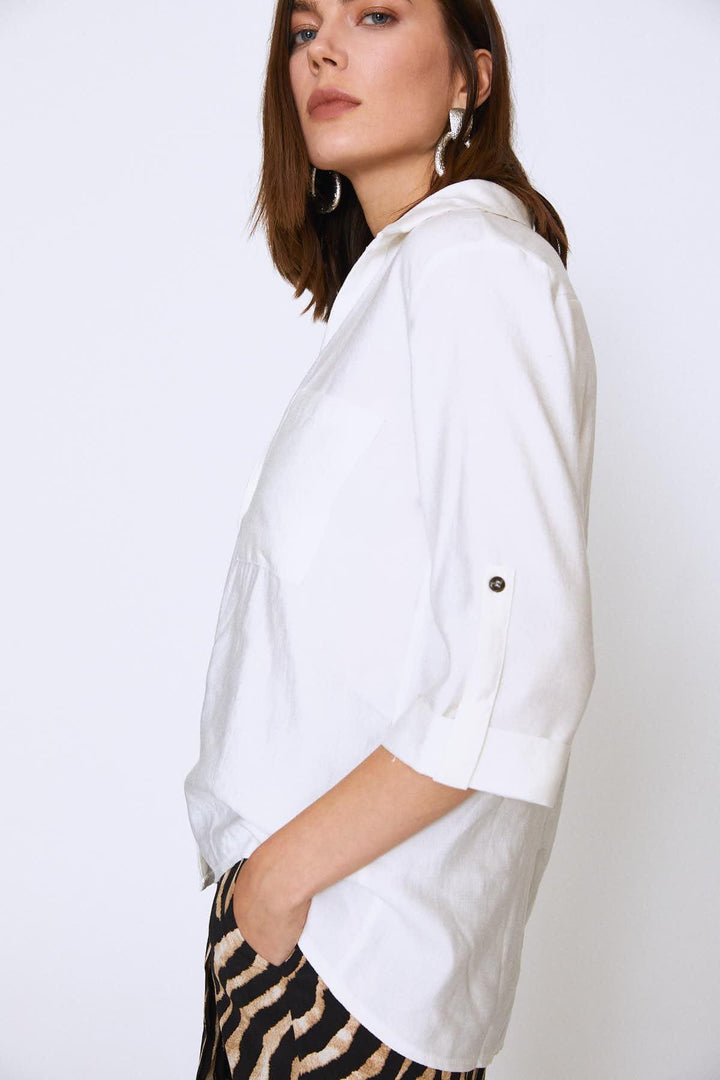 V-Neck Three Quarter Sleeve Shirt Ecru