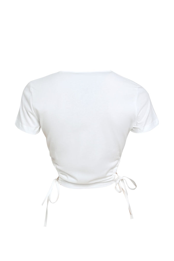 Floral Pleated T-Shirt Ecru