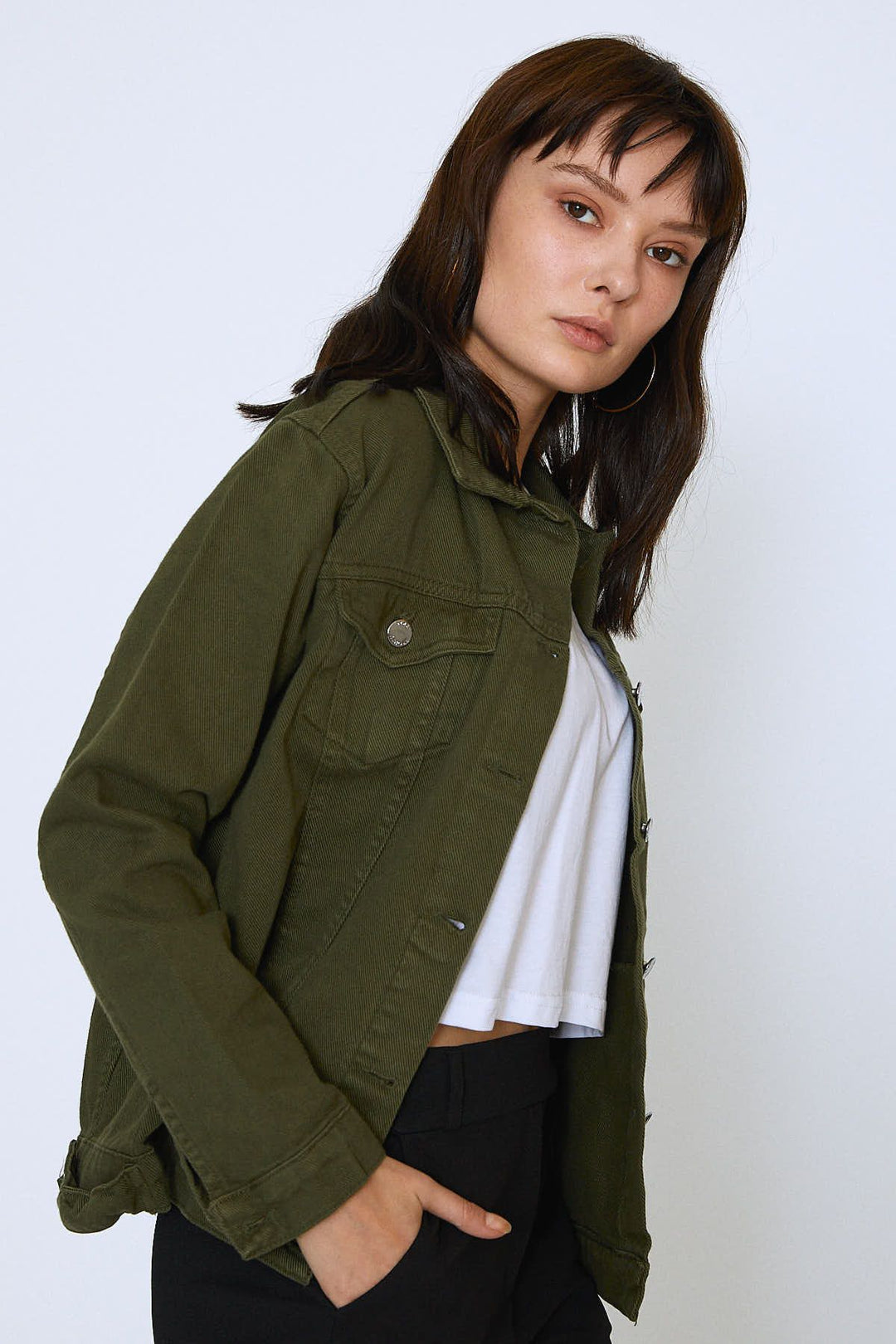 Gabardine Denim Jacket Khaki