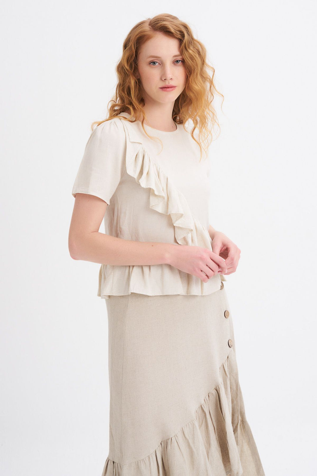 Frilly Linen T-Shirt Natural