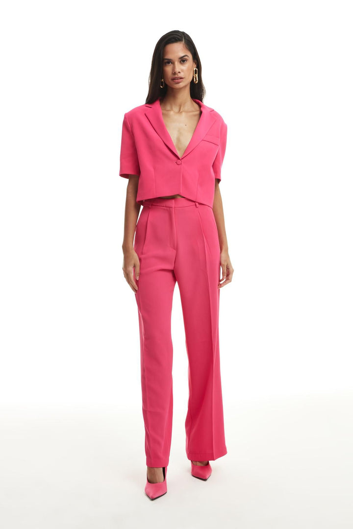 Short Sleeve Crop Blazer Jacket Fuchsia