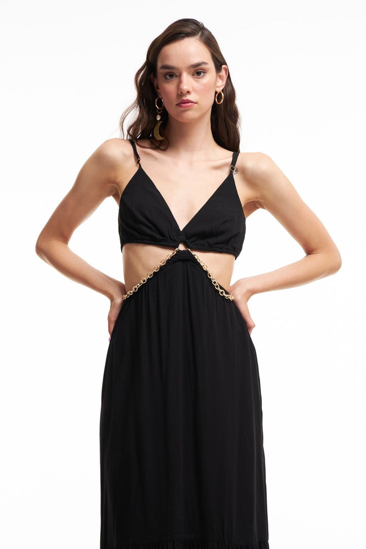 Chain Detailed Cut Out Dress Black