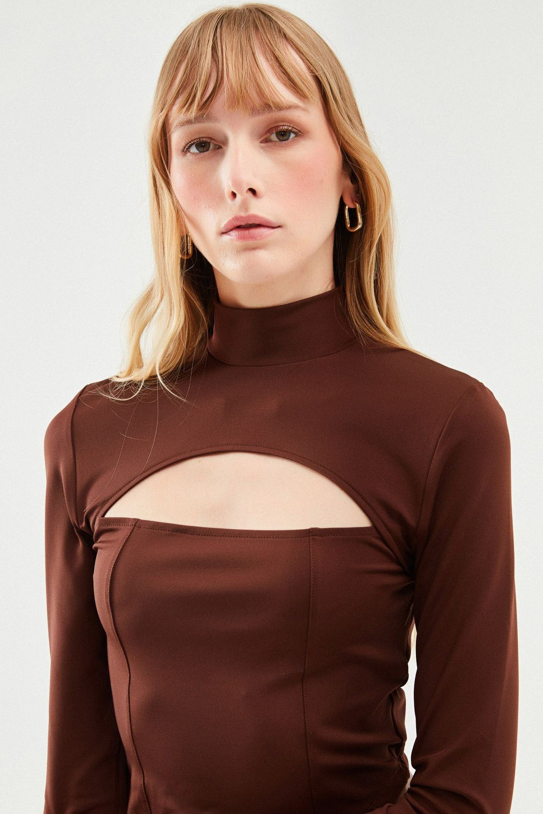 Cut Out Judge Collar Blouse Dark Brown