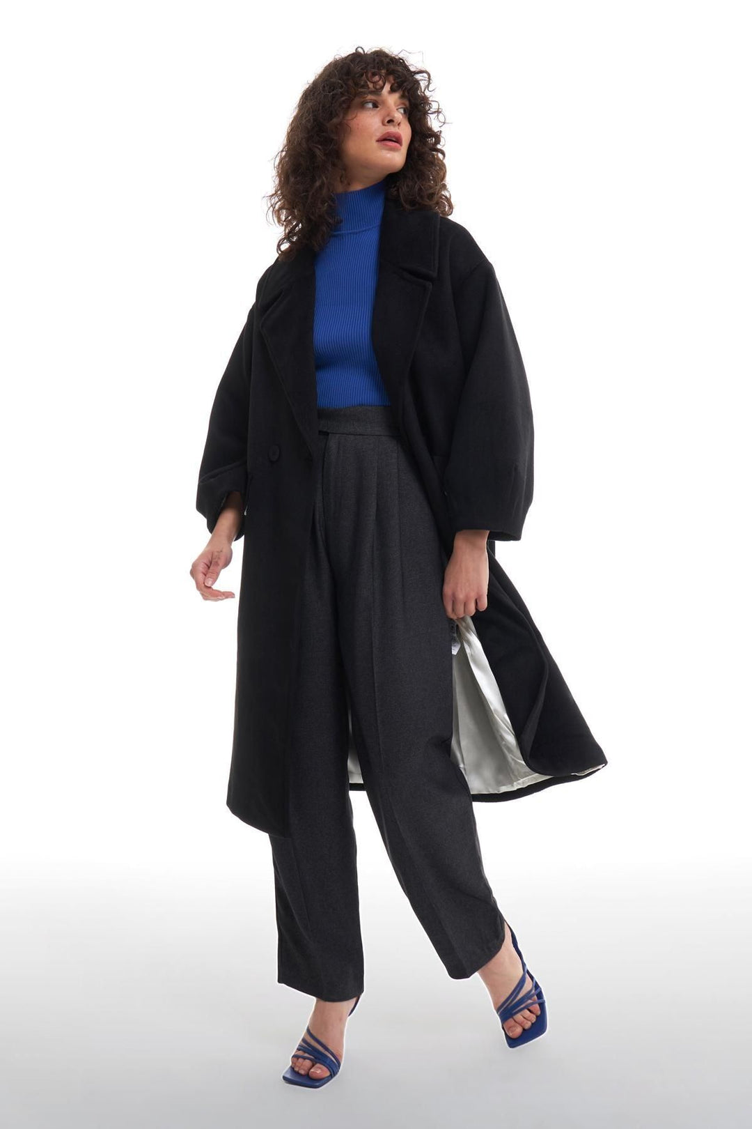 Double Breasted Collar Oversize Coat Black