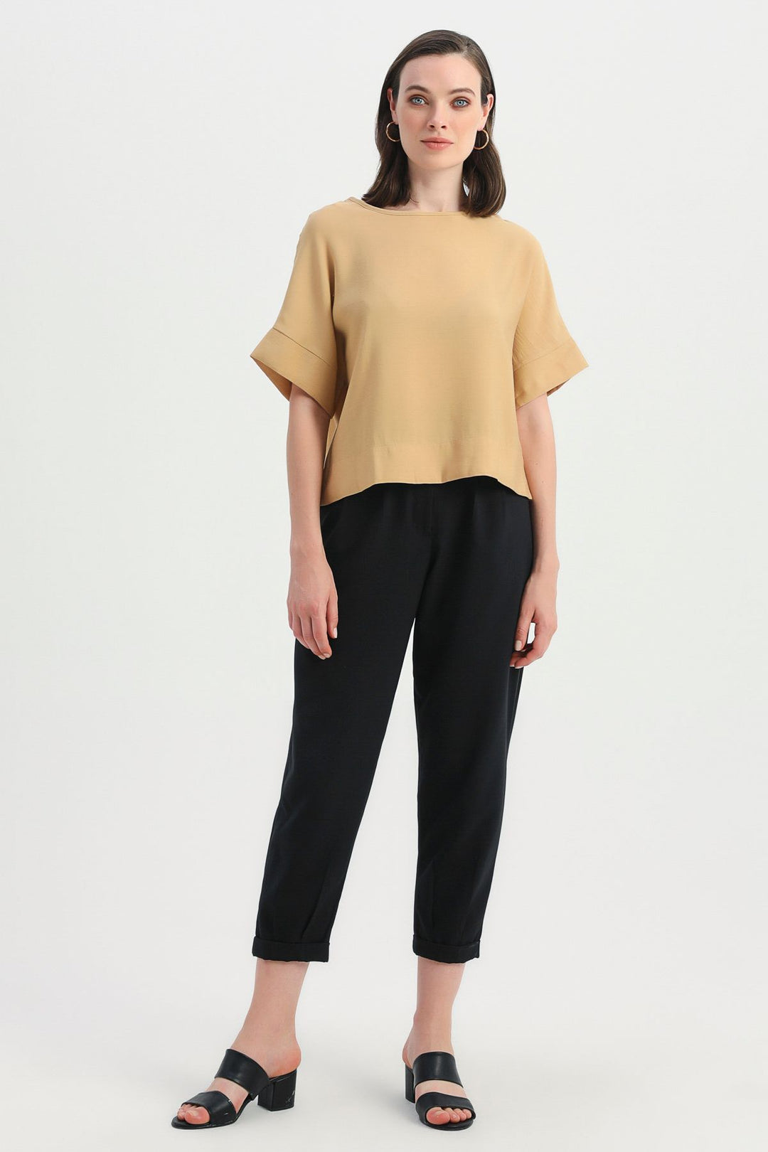 Three Quarter Sleeve Blouse Camel