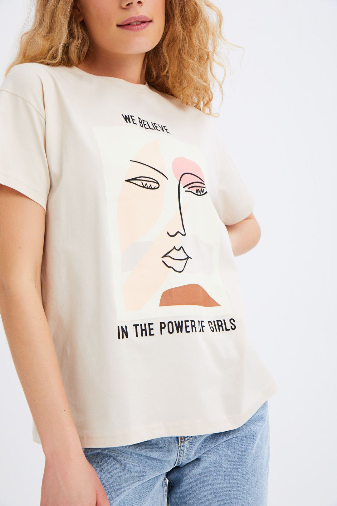 Baskılı Tişört Açık Bej