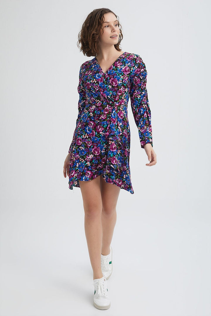 Patterned Frilly Dress Sax