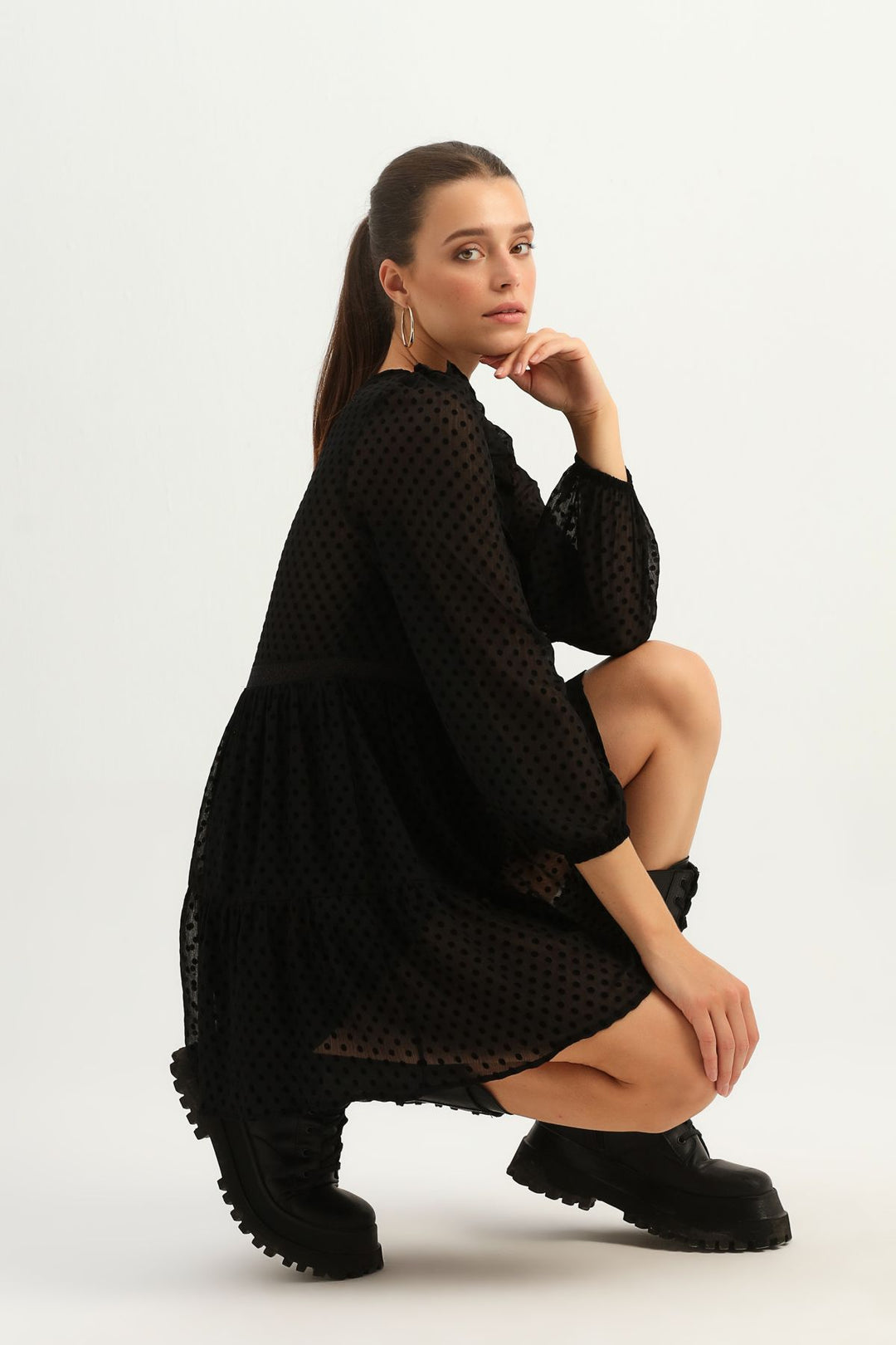 Polka Dot Frilly Dress Black