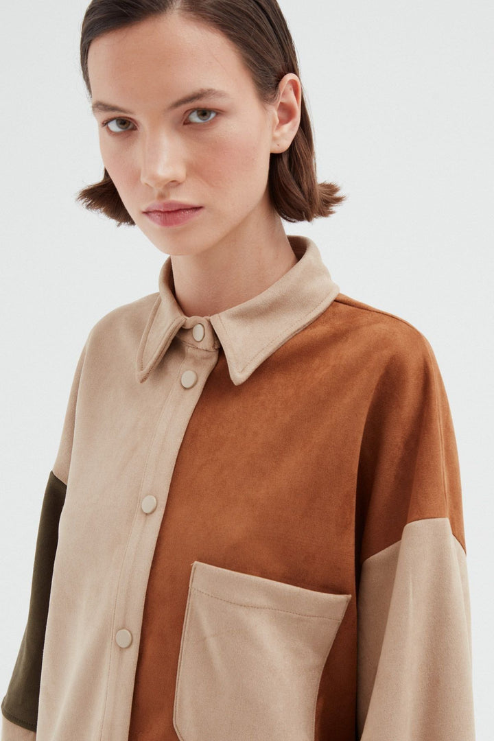 Block Suede Shirt Beige