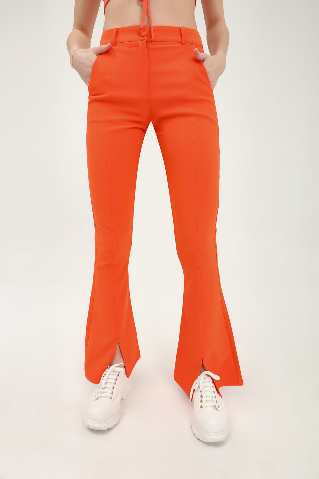 İspanyol Paça Yüksek Bel Pantolon Turuncu