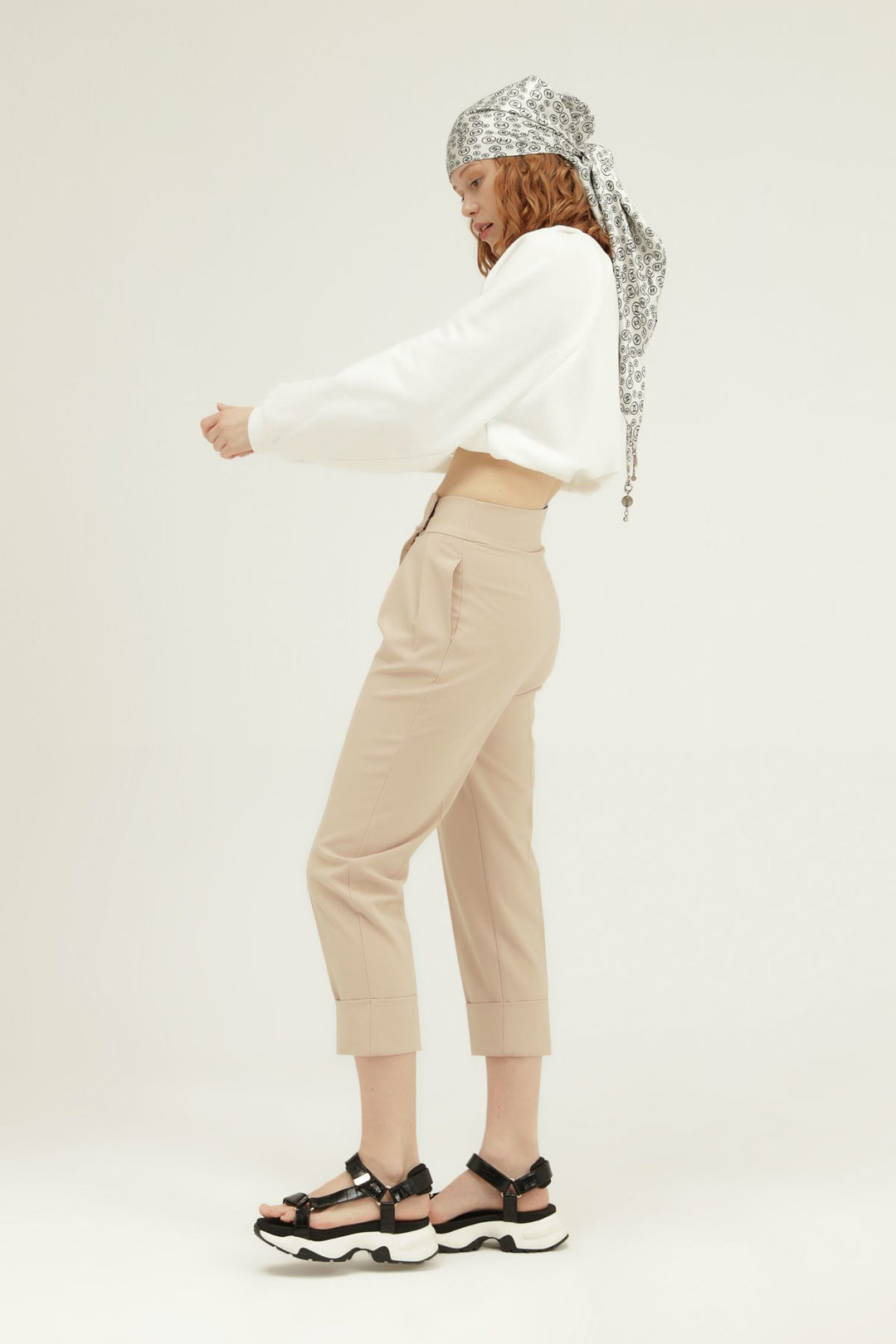 Duble Paça Yüksel Bel Pantolon Bej