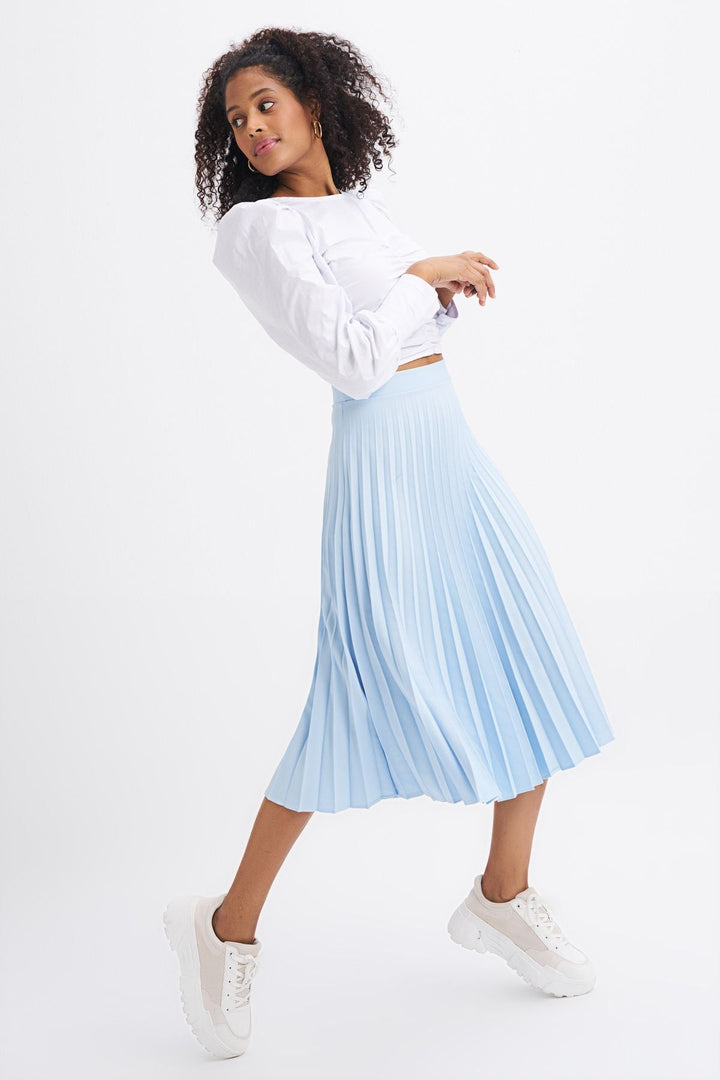 Pleated Midi Skirt Baby Blue