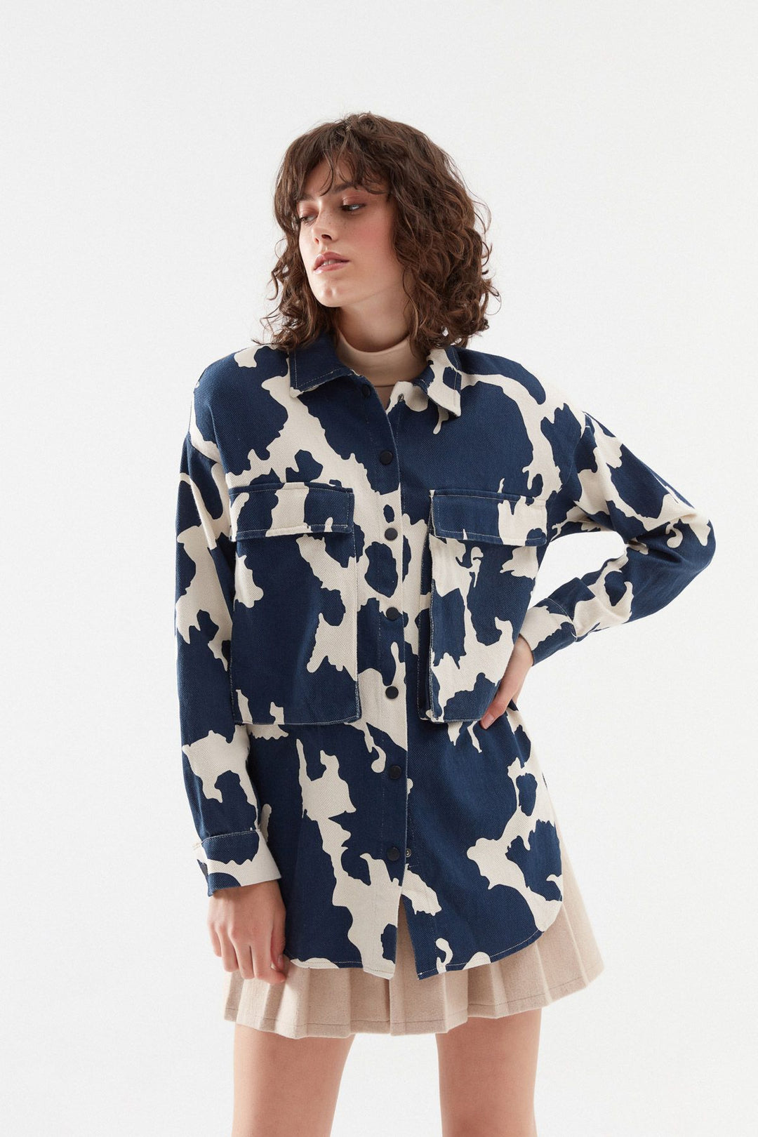 Patterned Gabardine Shirt Indigo