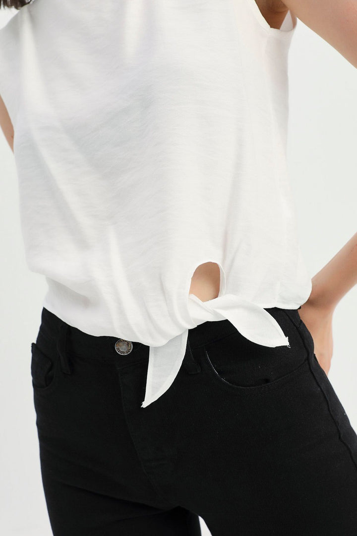 Tie Detailed Tank Top Ecru