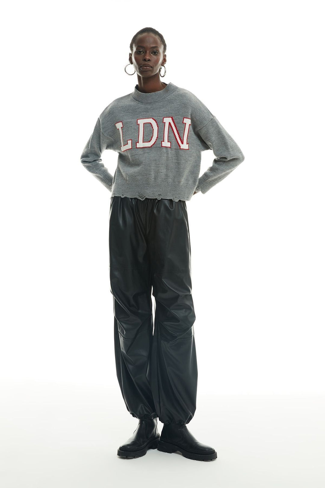 Crop Detailed Crop Knitwear Sweater Gray