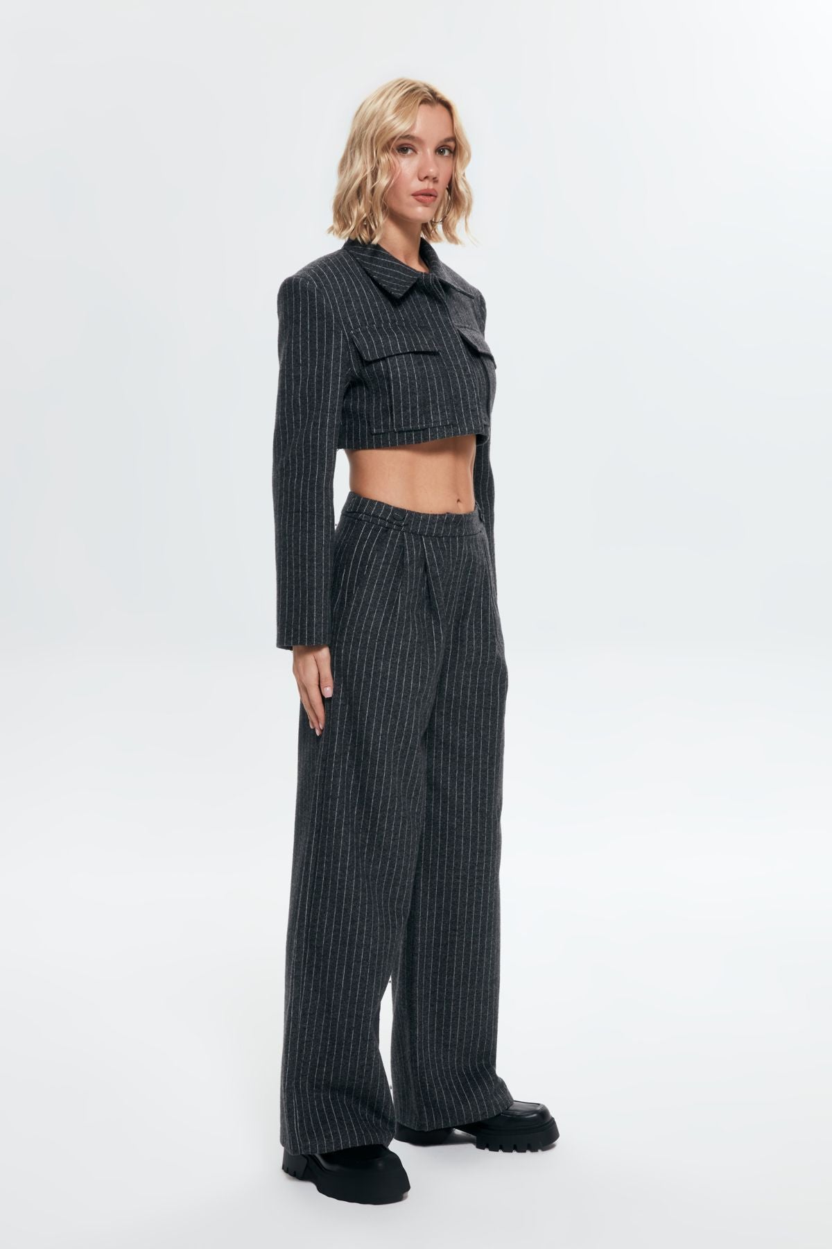 Stripe Detailed Palazzo Trousers Anthracite