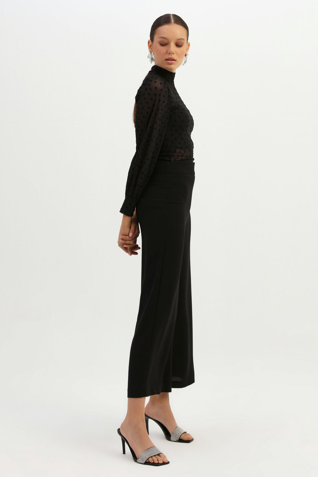 Balloon Sleeve Tulle Blouse Black