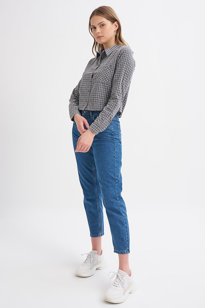 Tek Cepli Ekose Gömlek Gri