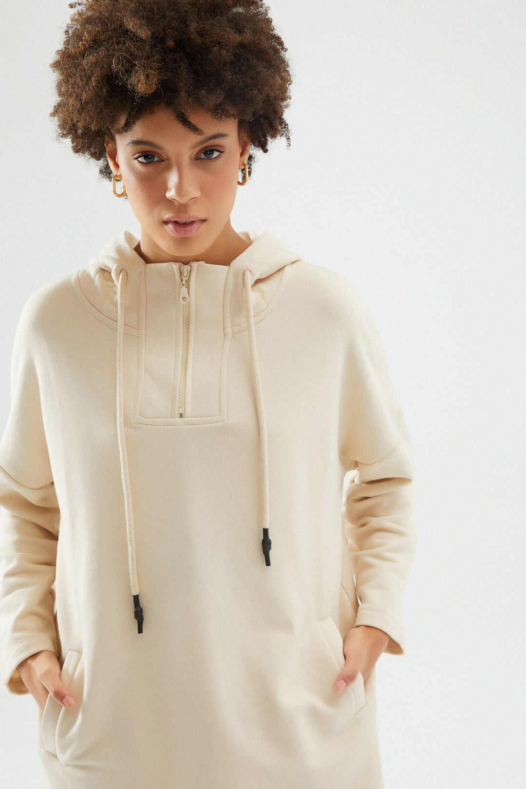 Kapüşonlu Sweatshırt Bej