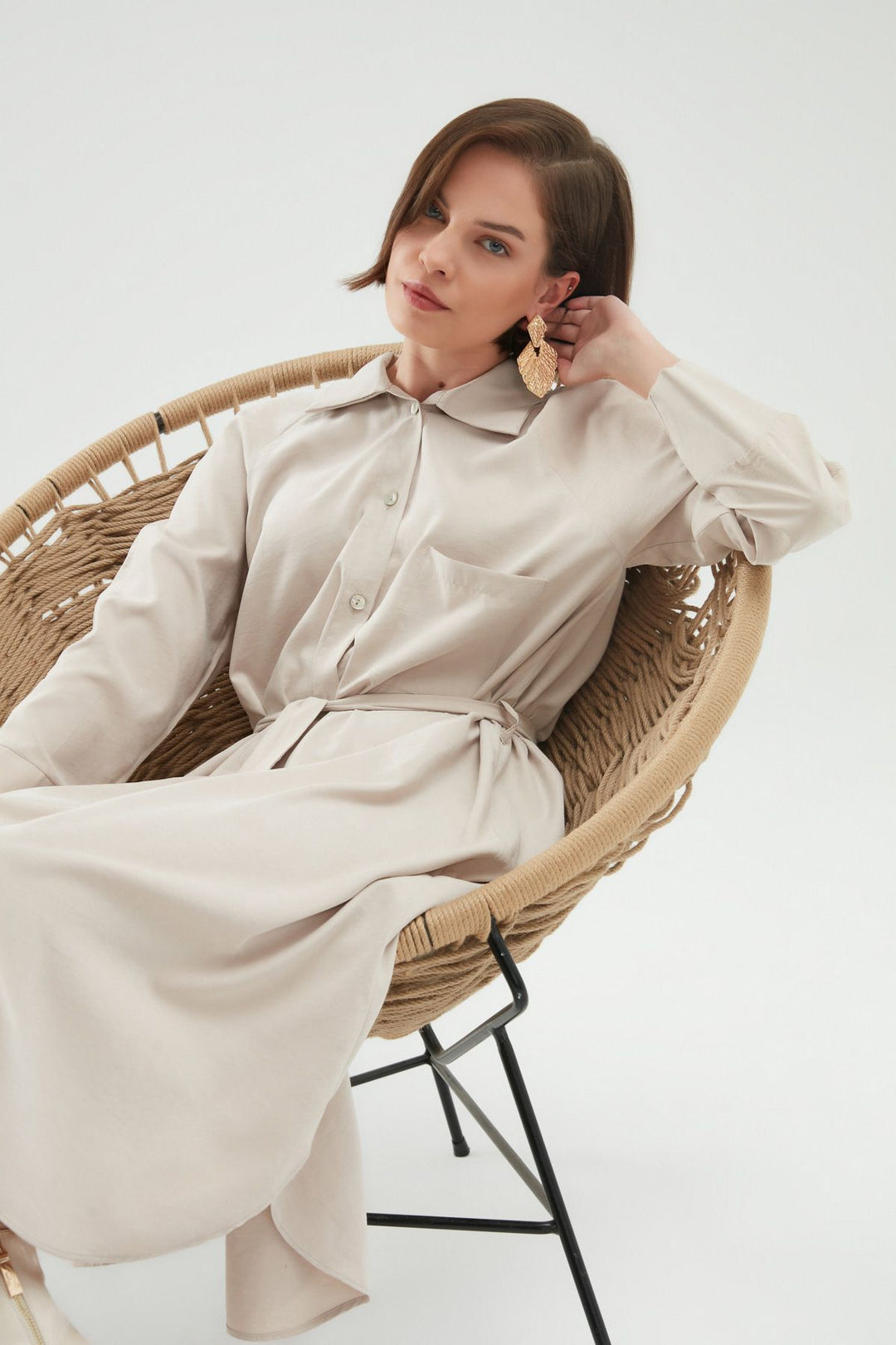 Belted Shirt Dress Stone