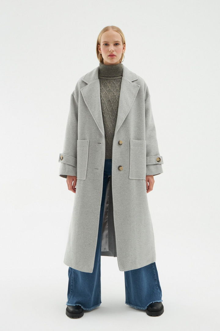 Pocket Long Oversize Coat Gray