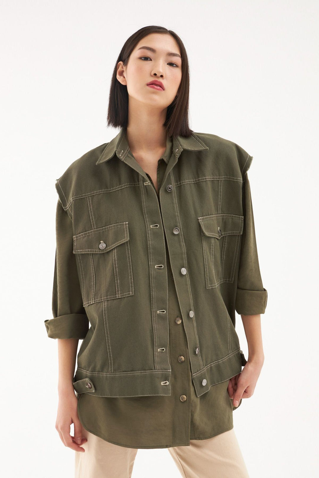 Arkası Baskılı Kolsuz Yelek Haki