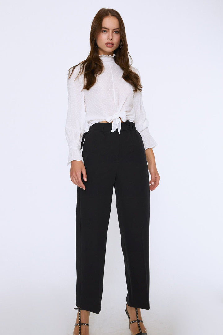 Tie Waist Long Sleeve Blouse Ecru