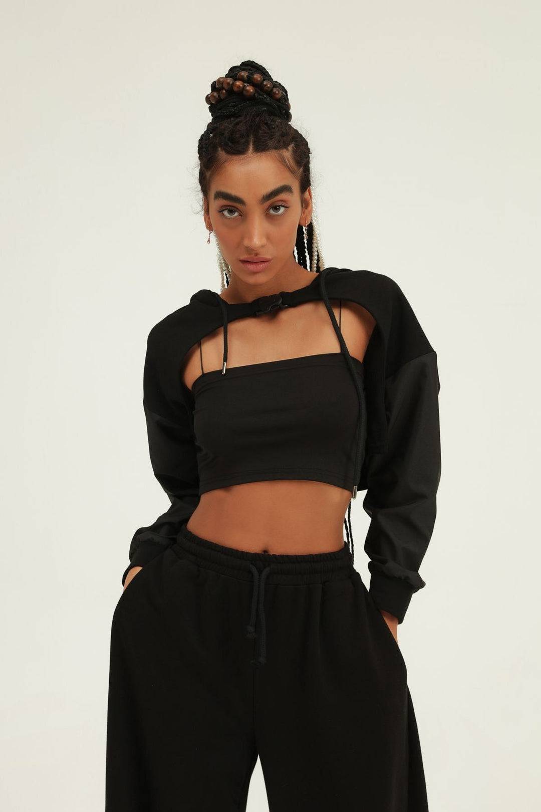 Hooded Crop Sweatshirt Black
