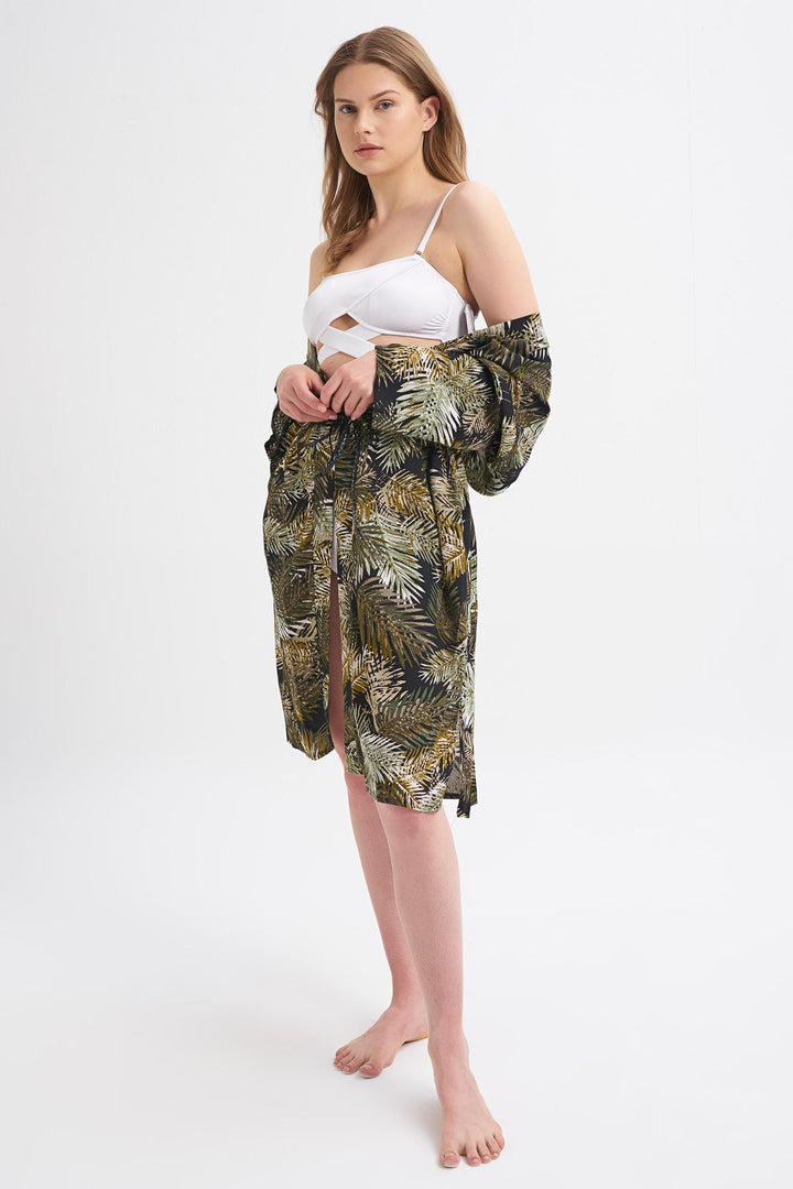 Beli Örgü Kemerli Kimono Haki