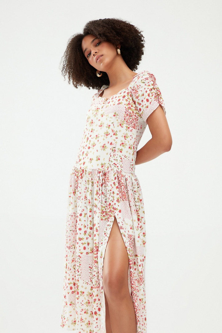 Floral Slit Dress White