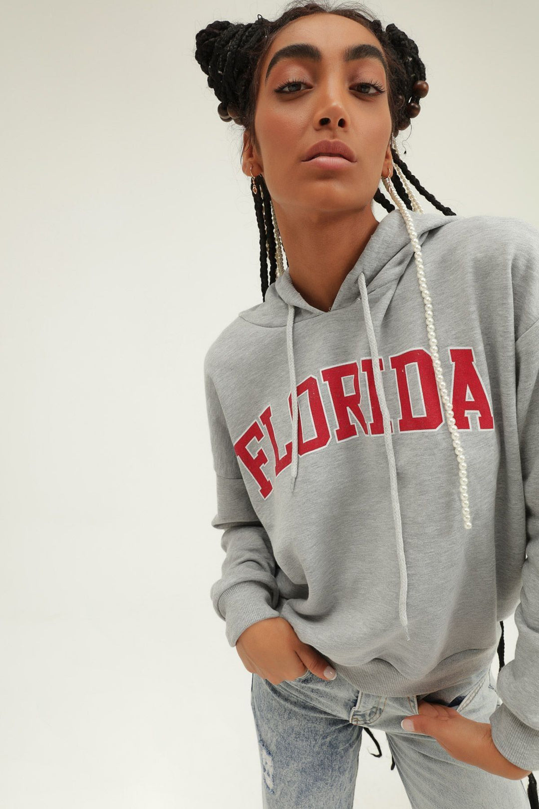 Hooded Printed Sweatshirt Graymelange