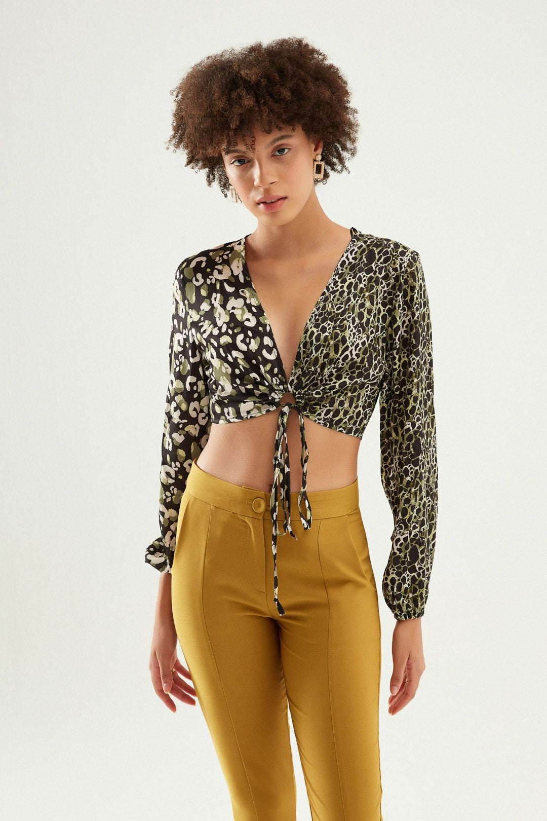 Patterned Satin Blouse Green