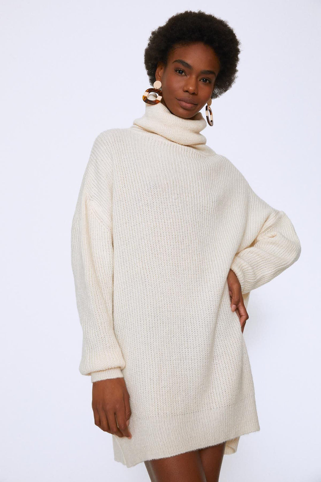 Turtleneck Long Sweater Ecru