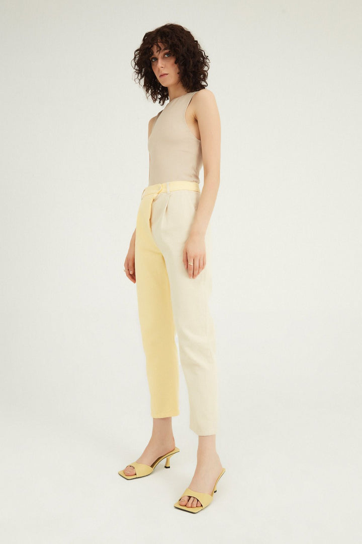 Two Color Gabardine Trousers Yellow