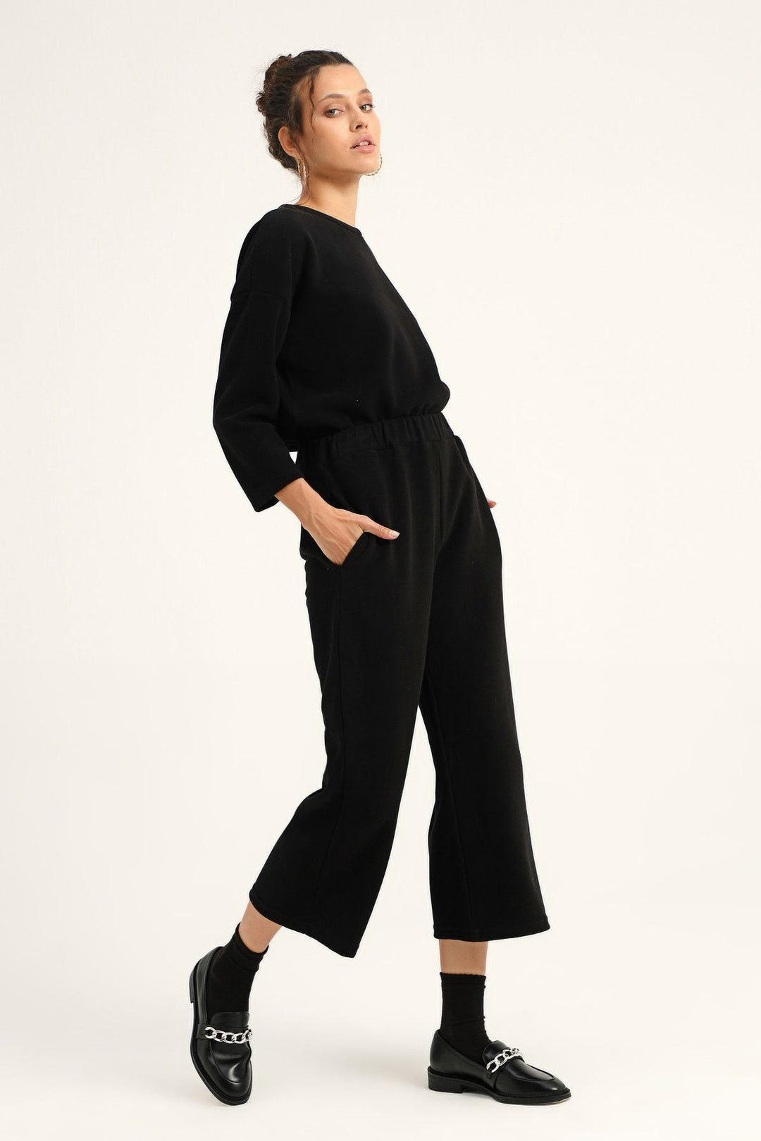 Beli Lastikli Bol Paça Eşofman Siyah