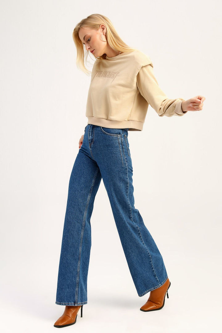 Padded Embroidered Sweatshirt Dark Beige