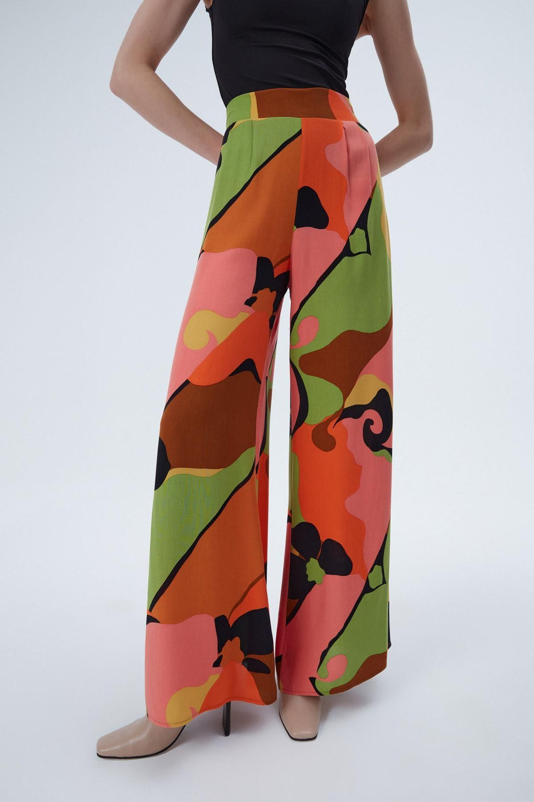 Patterned Wide Leg Trousers Orange