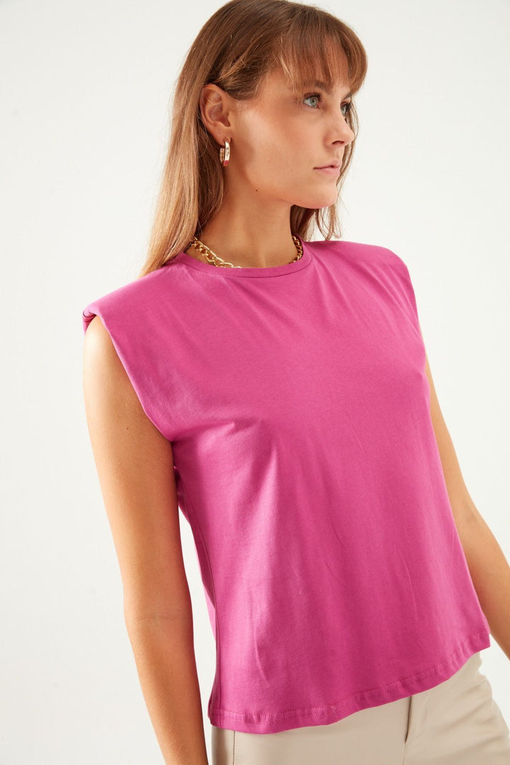 Padded Sleeveless Basic T-Shirt Orchid