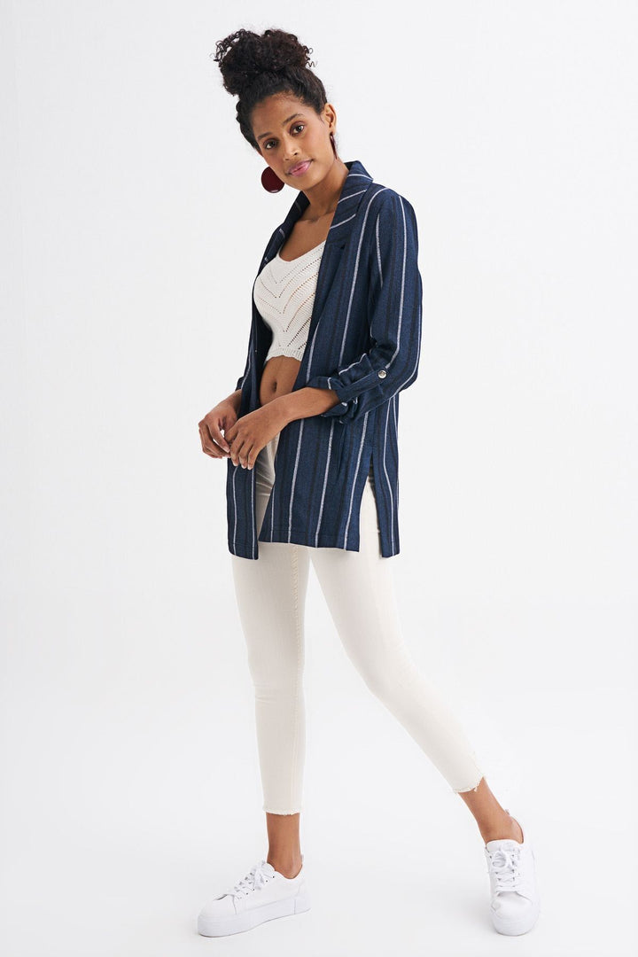 Striped Blazer Jacket Navy