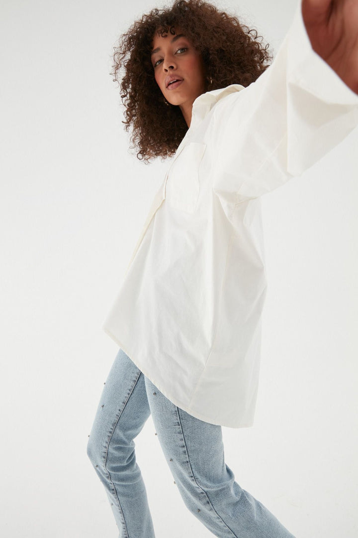 Body Detailed Oversize Shirt Ecru