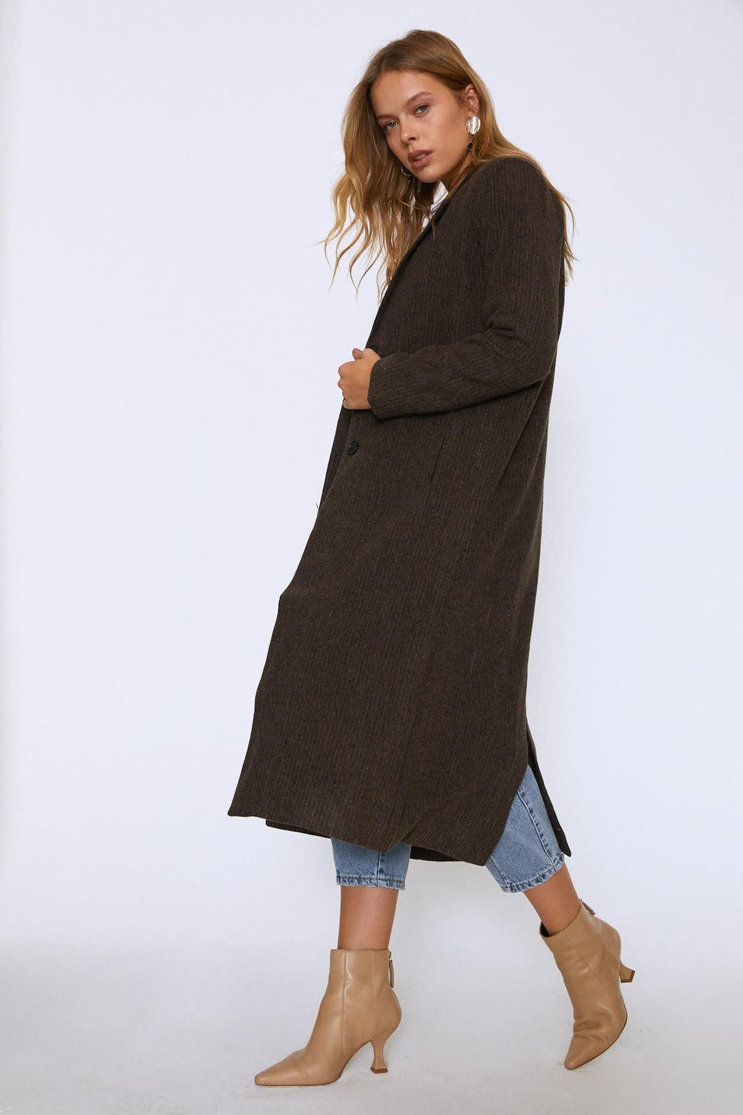 Uzun Kaşe Kaban Kahverengi