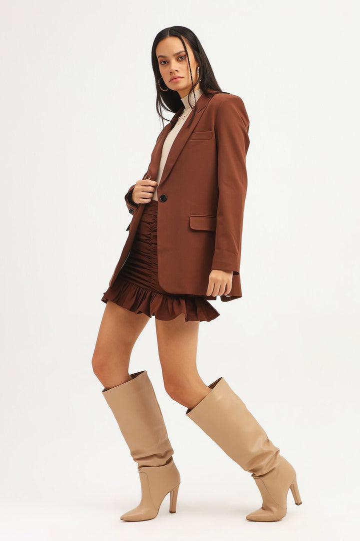 Single Button Blazer Jacket Dark Brown