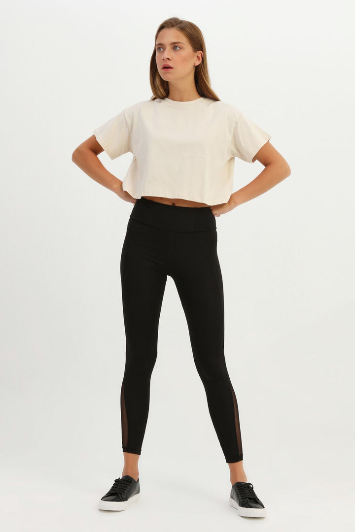 File Detaylı Spor Tayt Siyah