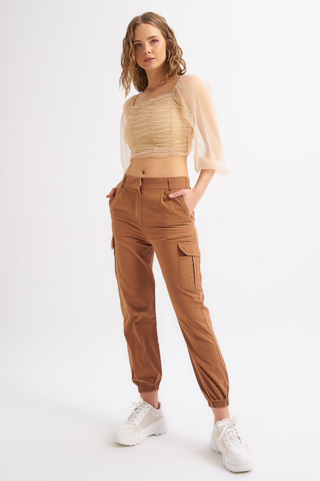 Cargo Pocket Chain Detailed Trousers Camel