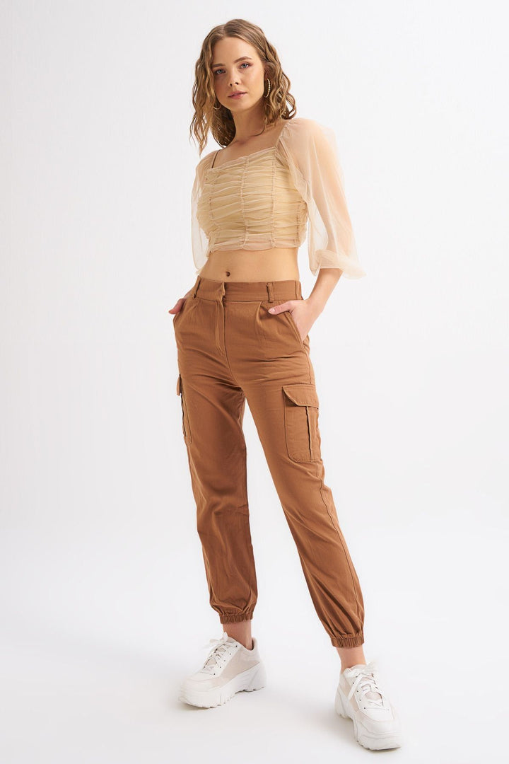 Cargo Pocket Chain Detailed Trousers Camel