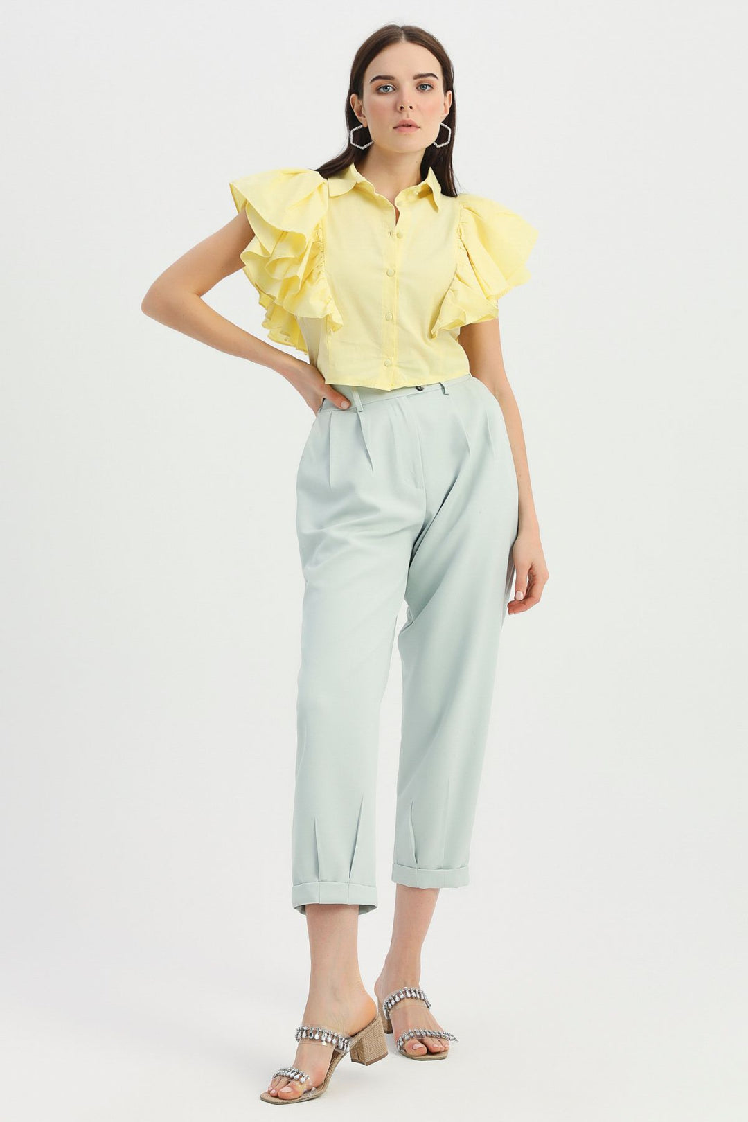 Ruffled Sleeves Shirt Yellow