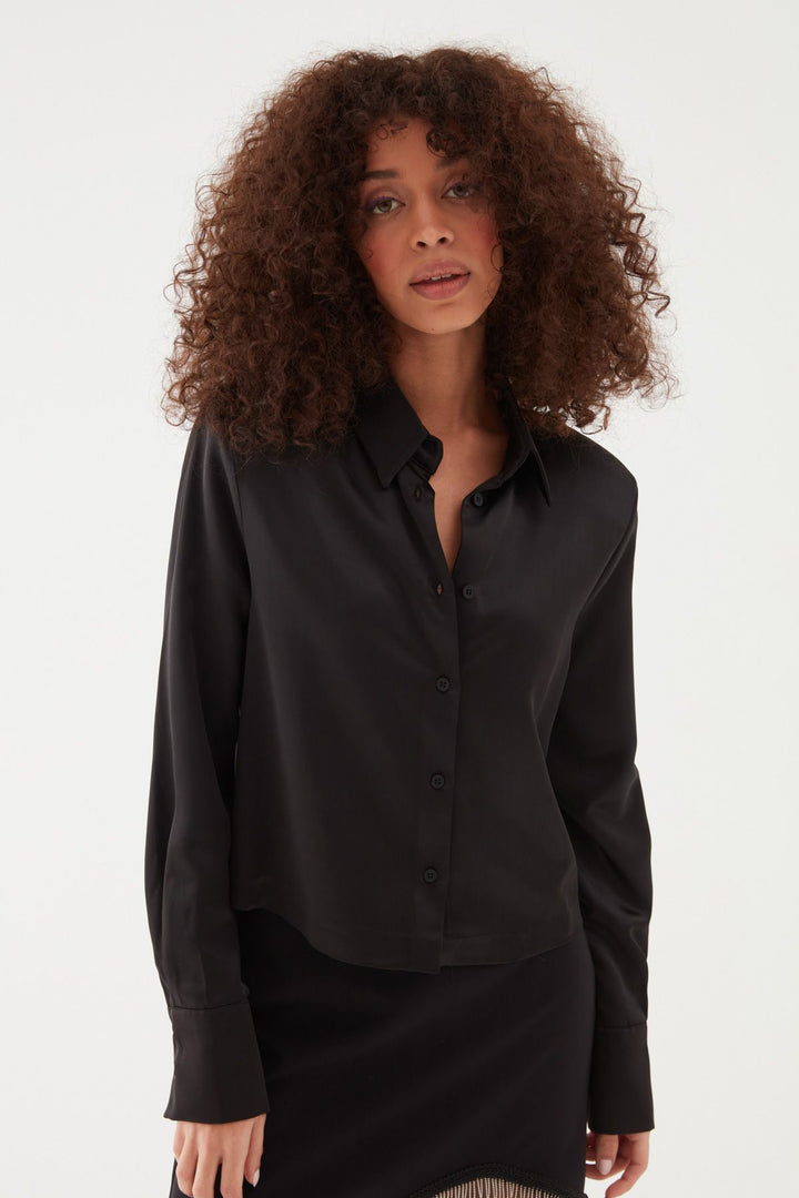 Satin Shirt Black With Wadding Sleeves