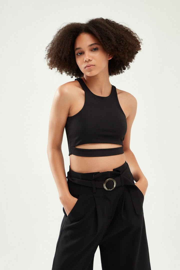 Dekolteli Halter Yaka Bluz Siyah